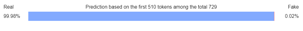 Prediction based on the first 510 tokens among the total 729. Scored 99.98% real.